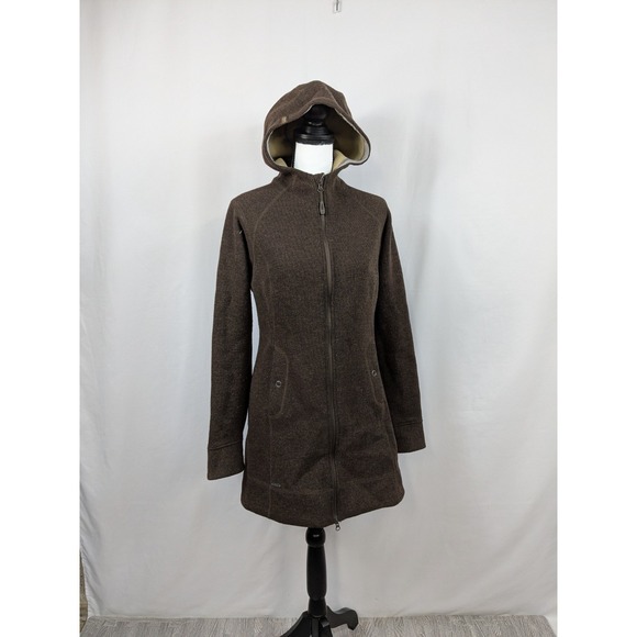 Outdoor Research Salida Long Jacket Womens Brown Full Zip Hoodie Wool Blend A070 - Picture 1 of 12